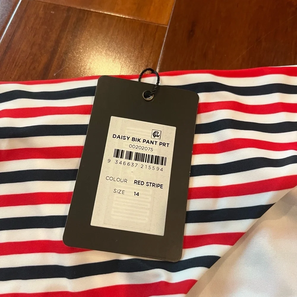 New NWT CCX by City Chic Daisy Stripe Bikini Bottom Red White Brief Swim Size 14